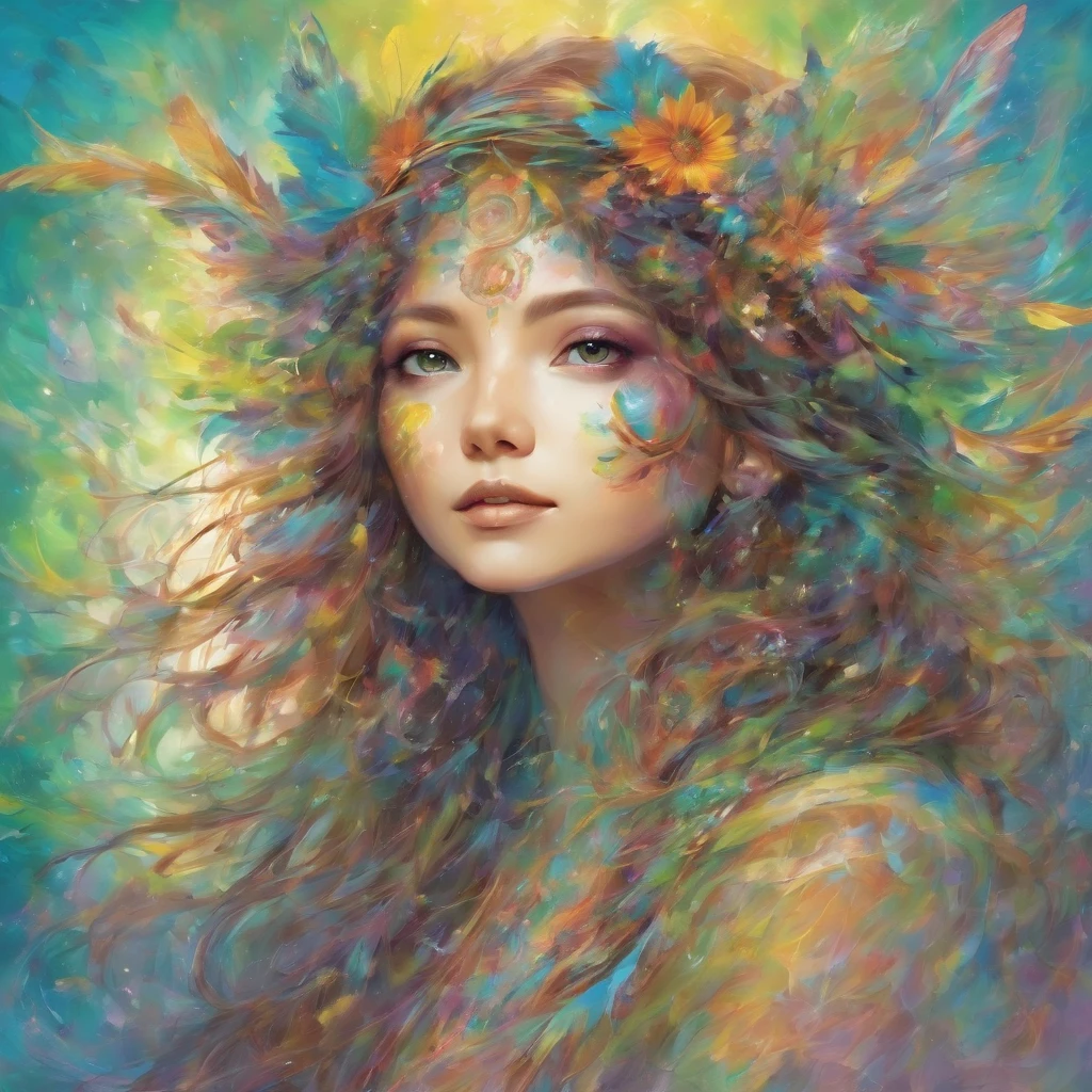 "Visualize an interpretation of the earth on one side of the face in hippie style. To capture its movement and energy in a unique way. Integrate hippie-style colors, to convey a sense of movement and excitement. Play with perspective and layering, to create a multidimensional composition, which questions traditional notions of space and form. Be inspired by the spirit of the hippie era and see nature in a fresh and innovative light.. Unleash your creativity, as you bring this imaginative scene to life on the screen 