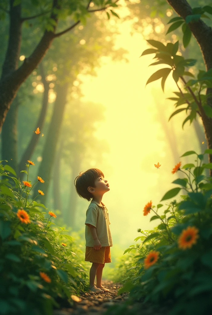 Whispers of the wind, It sounded like a song to their ears, blending in with the rustling of the leaves.. The boy was looking around.