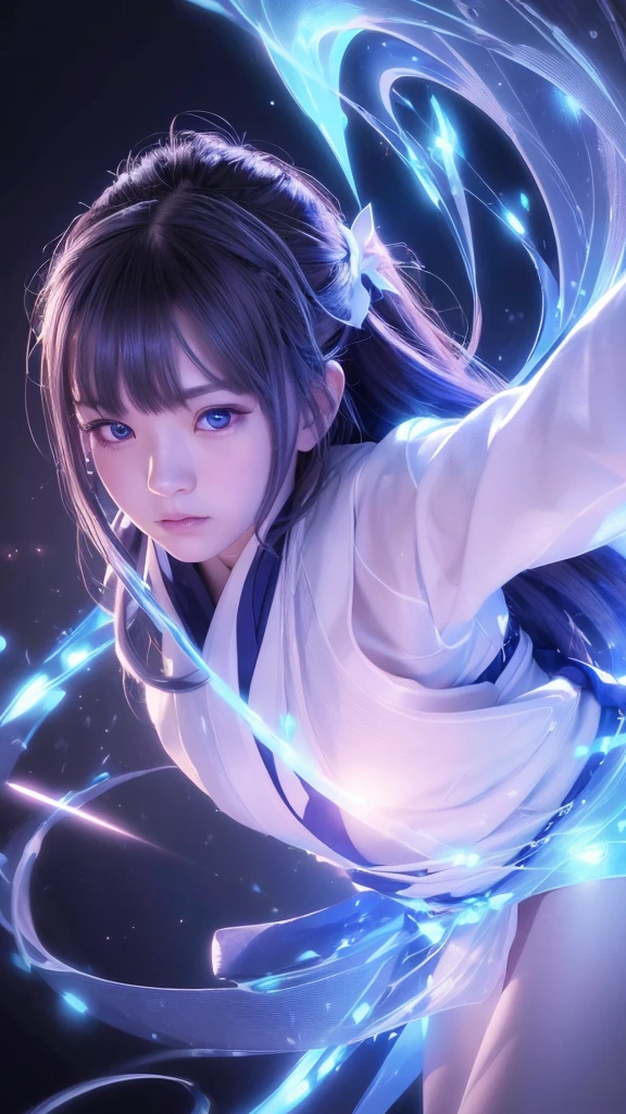 (((8k))), (((High resolution))),((Highest quality)),Beautiful Shrine Maiden,shrine,Upper body only,Face close-up,Beam from the right,BATTLE MODE, A blue aura swirling around the body,fog,Mysterious atmosphere,Serious face,Ultra-realistic,8k,Ultra-fine,Very detailed