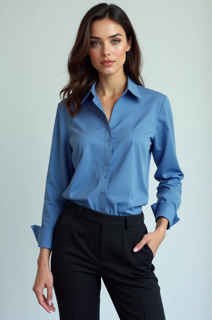 Corporate woman dressing blue shirt black trousers