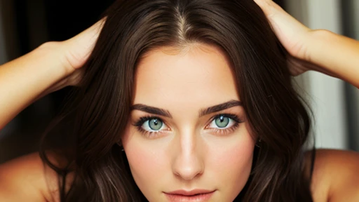 1 woman, (realist:1), Brown hair, by the wide, black eyes, happy, sexy pose, Whole body, symmetrical body, model