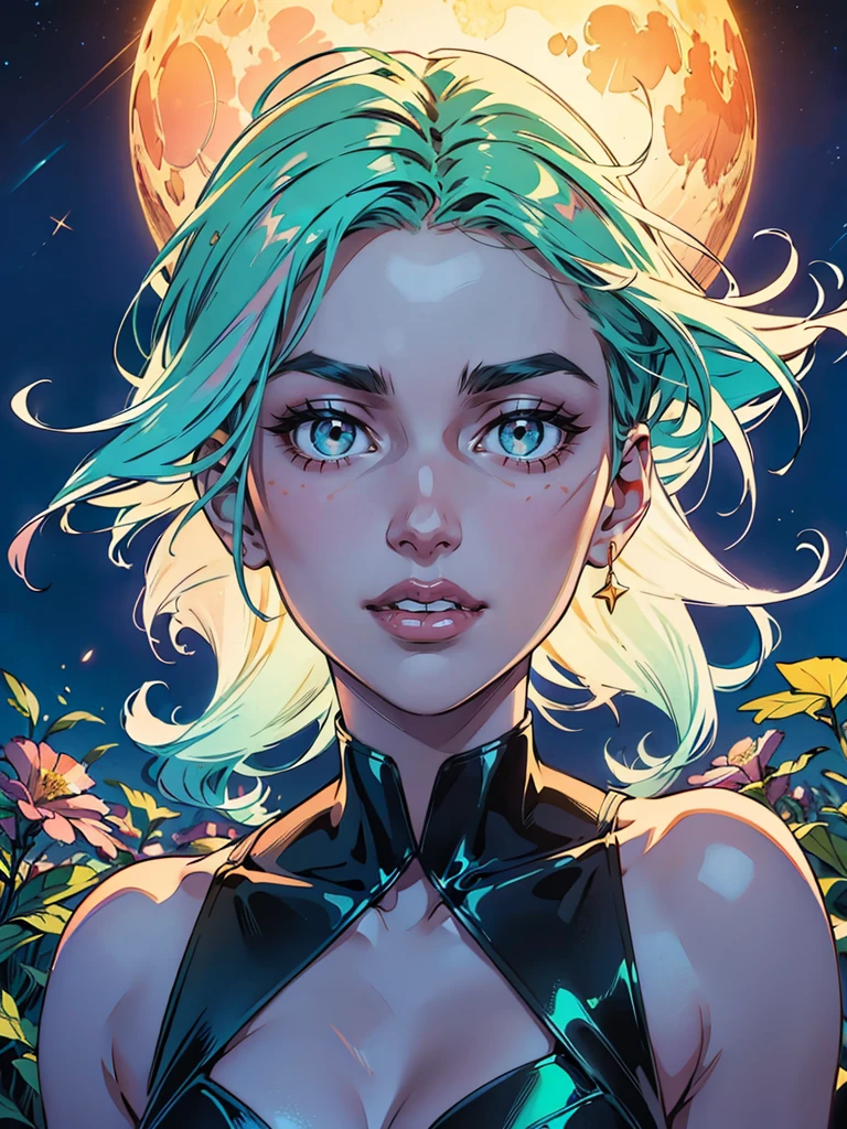 (best quality,4k,8k,highres,masterpiece:1.2),ultra-detailed,(realistic,photorealistic,photo-realistic:1.37),colorful, vibrant, illuminated scene, moonlit garden, A girl surrounded by ethereal light, long flowing hair, delicately painted face, beautiful detailed eyes, soft glowing lips, joyful expression, mesmerizing eyes, enchanting smile, playful interaction between the girl and the jellyfishes, translucent jellyfishes floating gracefully, rainbow-colored tentacles, iridescent glow, peaceful atmosphere, lush green foliage, blooming flowers, twinkling stars, gentle breeze, inviting sky, captivating moon, dreamlike setting, whimsical elements, magical ambiance, otherworldly feel, delightful energy, enchanting colors, surreal scenery.