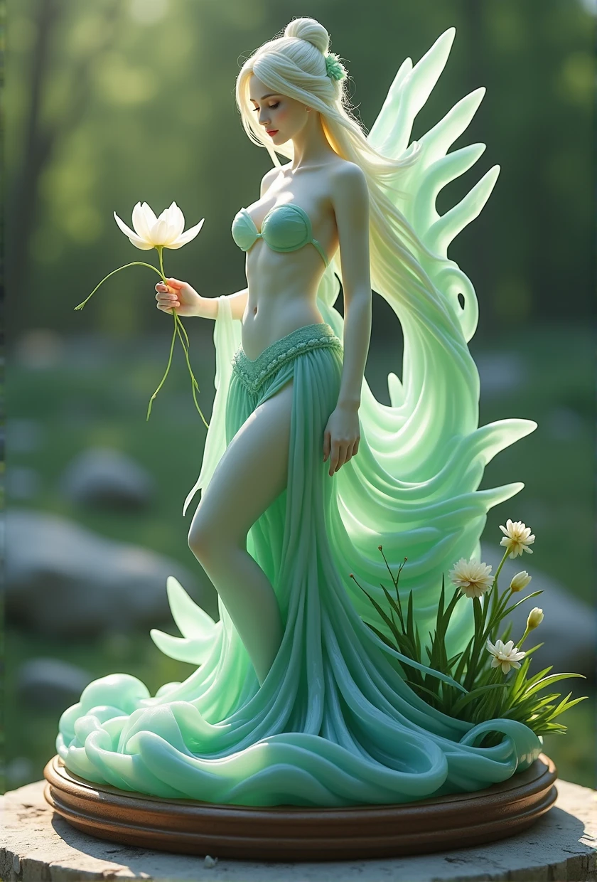 best quality, very good, 16K, ridiculous, Extremely detailed, Gorgeous woman，Made of translucent jadeite, Background grassland（（A masterpiece full of fantasy elements）））， （（best quality））， （（Intricate details））（8k）,sexy body,traditional girl arts,Queen girls,full body,erotic arts,Amazing deign) 