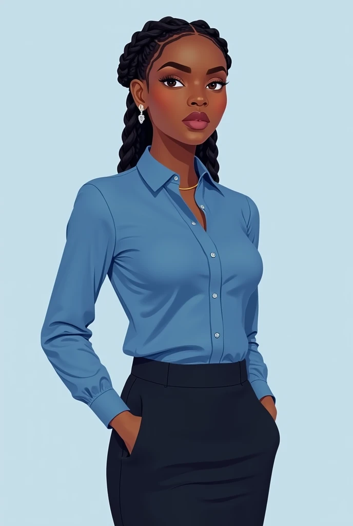 Clipart of dark woman's corporate dressing. Blue shirt and decent black skirt in braids
