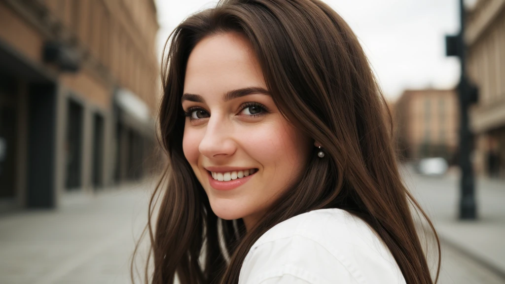 1 woman, (realist:1), Brown hair, by the wide, black eyes, happy, whole body,