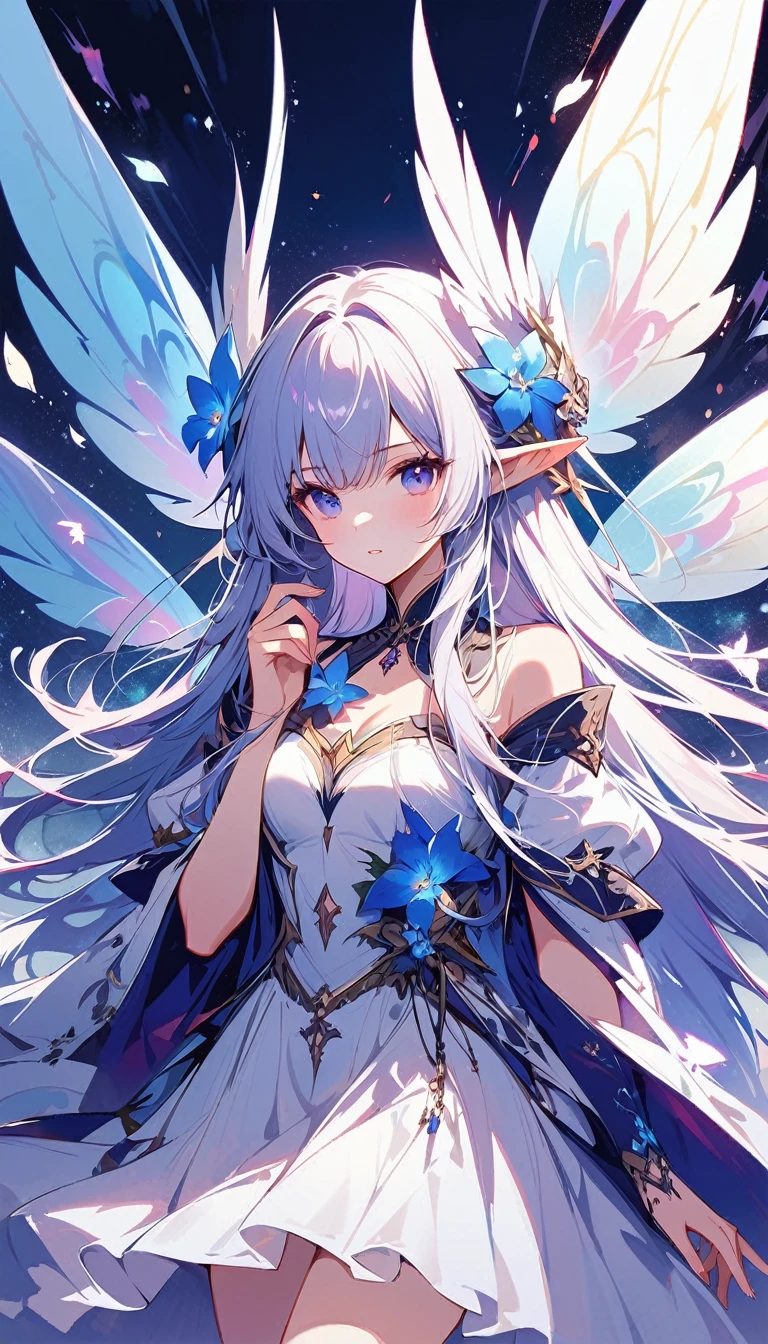 There is a doll,There is a purple and white skirt and a white skirt, space flower Fairy, astral Fairy, Elf, Ethereal fantasy, Ethereal,Fairy, She is surrounded by frozen flowers, 美麗的Fairy, water Fairy, beautiful Fairy, of Ethereal fantasy, 微笑如Immortal King, Ghost Festival, Ethereal wings, Immortal King