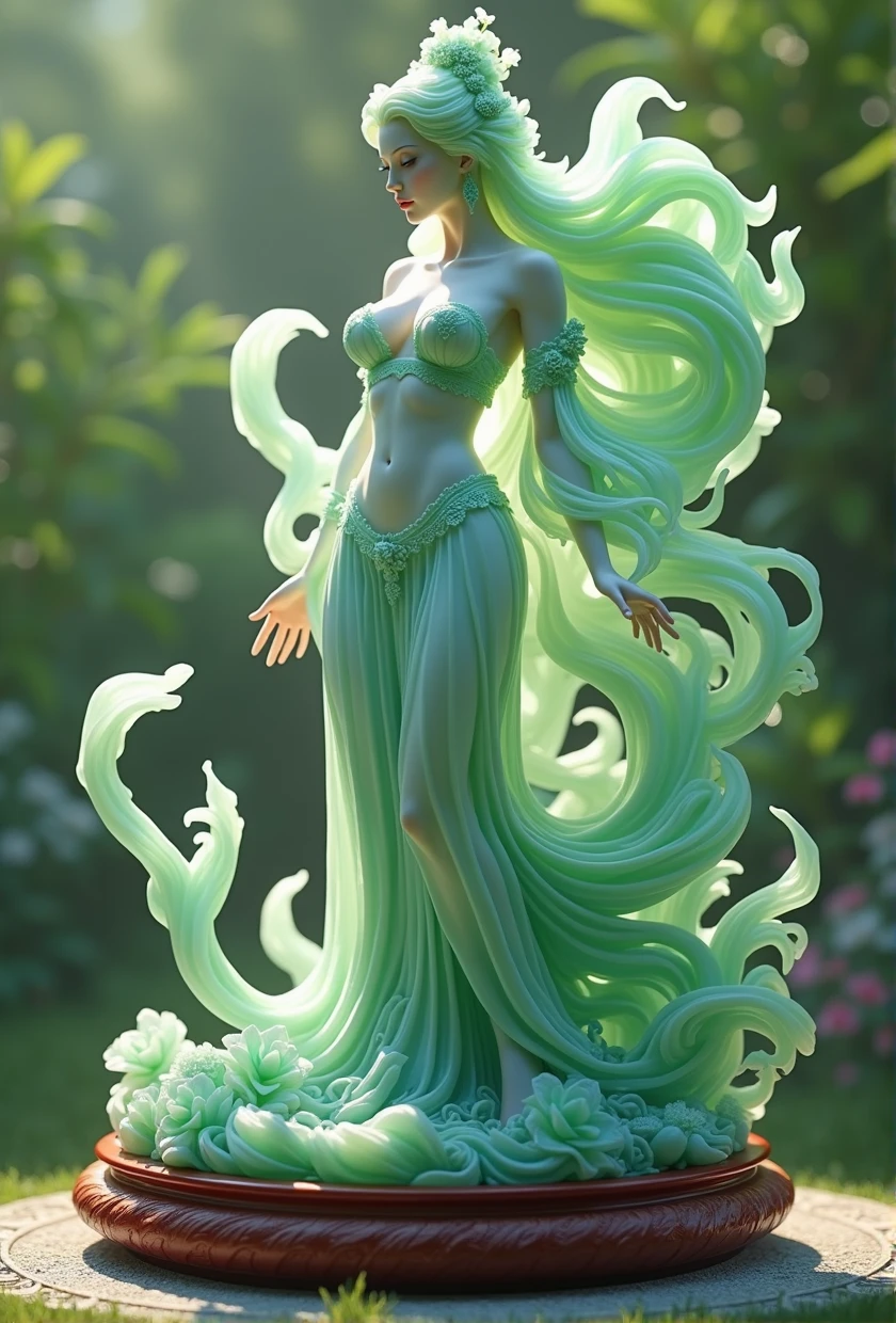 best quality, very good, 16K, ridiculous, Extremely detailed, Gorgeous woman,Made of translucent jadeite, Background grassland((A masterpiece full of fantasy elements))), ((best quality)), ((Intricate details))(8k),sexy body,traditional girl arts,Queen girls,full body,erotic arts,Amazing deign)