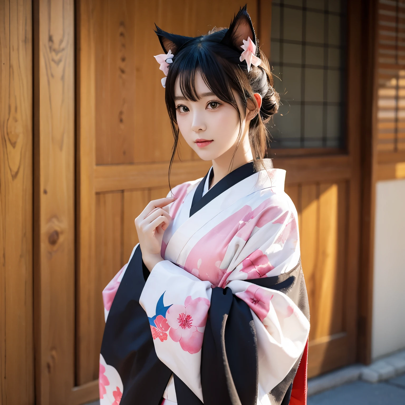 Anime cat ear girl wearing a kimono with cat ears, Shoulder to look, Yang Jie&#39;s Animation, Pixiv competition winner, Serial art, 数字Anime Illustrations, River stones, Anime style illustrations, Anime style 4k, Beautiful anime portrait, Anime style portrait, anime style artwork, Guweiz style artwork, Anime Illustrations, Digital Animation Art, Detailed Digital Animation Art, Beautiful starry sky, ((Beautiful night view))