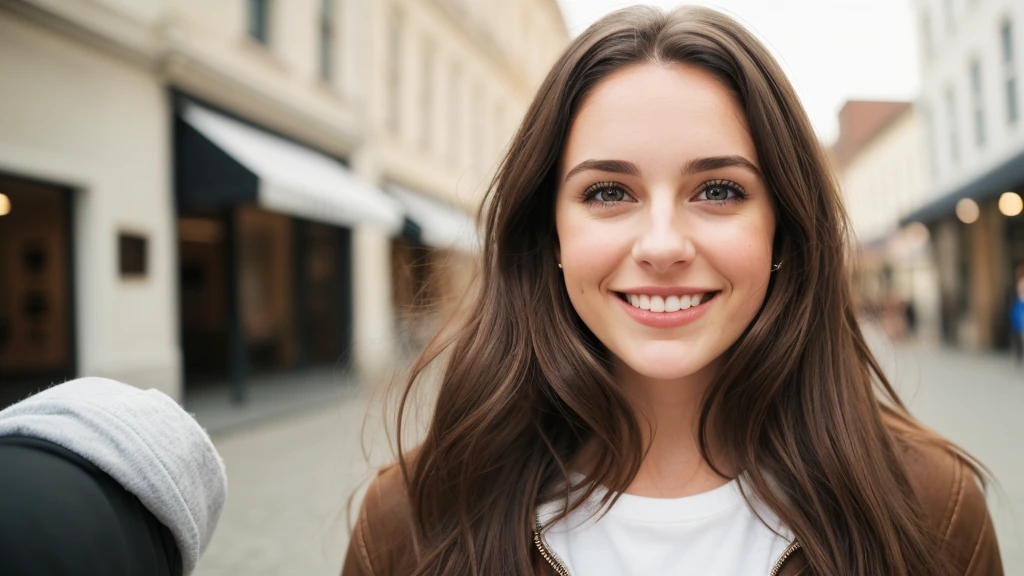 1 woman, (realist:1), Brown hair, by the wide, black eyes, happy, whole body,