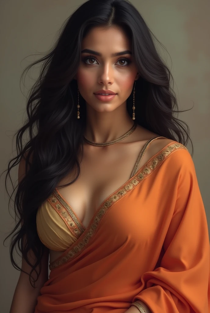 One indian beautifull women with saare long hair hot figure and beautiful face full body 32 size boobs