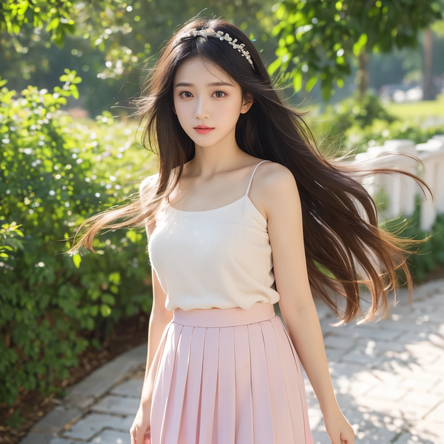 photoPractical, Lip Gloss, , Practical, best quality, Ultra-high resolution, depth, Pastel colors, Natural shade, Focus on the face, Face only, Looking at the audience, Long hair, Hair accessories, Black Hair, Brown, detailed eyes, skirt
