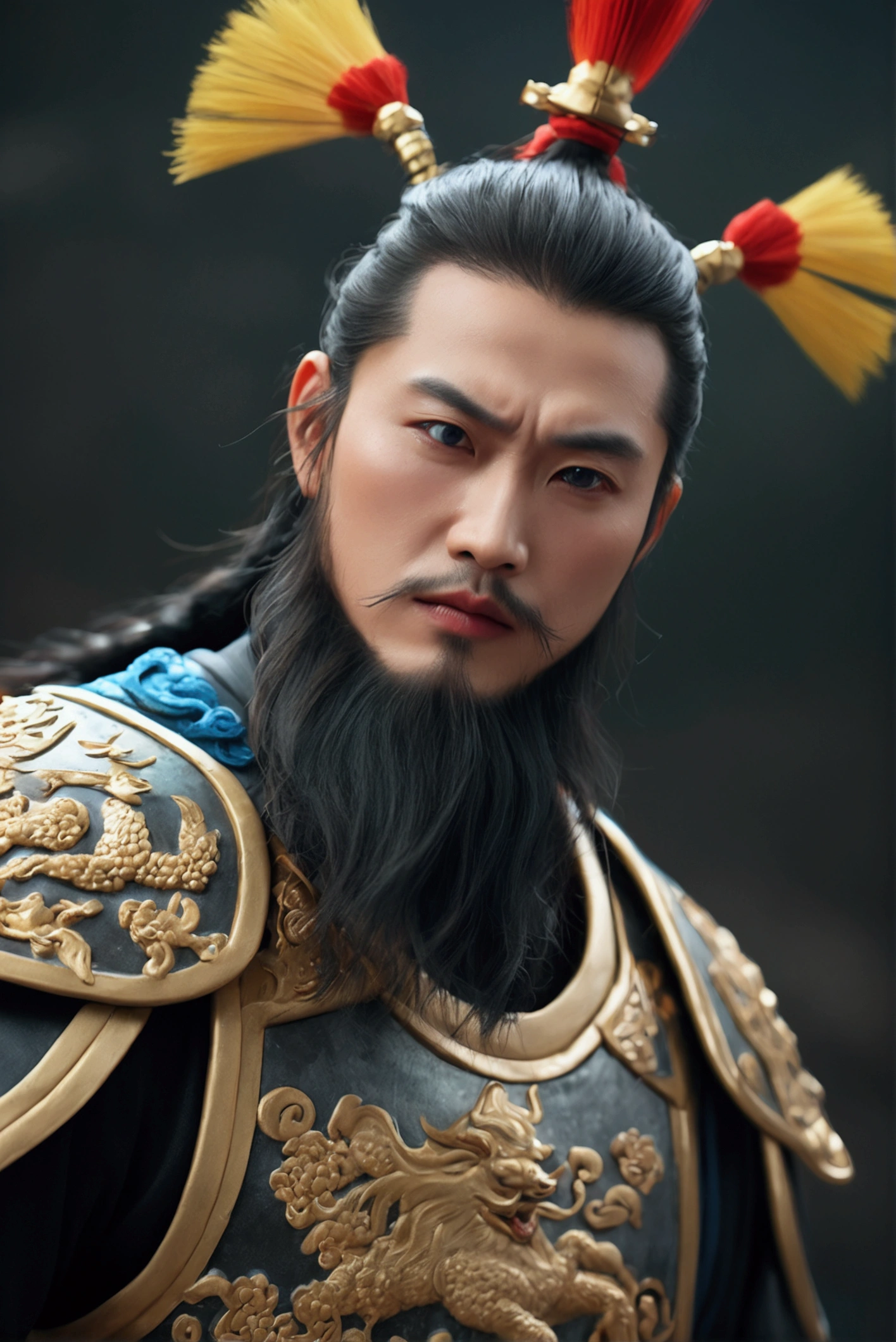 Bust of an ancient Chinese general on the battlefield，The armor is broken, Starry sky and fog cover the landscape.Rich historical background. (Highest quality,4K,8k,High resolution,masterpiece:1.2), Very detailed, (Realistic,Realistic,Photorealistic:1.37), High resolution, Hyper HD, Studio Lighting, Ultra-fine painting, Sharp focus, Physically Based Rendering, Very detailed説明, Professional, Vibrant colors, Bokeh, Sports Late, Ancient War Landscapes, Traditional Chinese Painting Techniques, Atmospheric lighting, Dynamic Pose, Complex combat scenarios, Vivid color contrast, Visually stunning composition, Ethereal atmosphere, heroism. Black and White