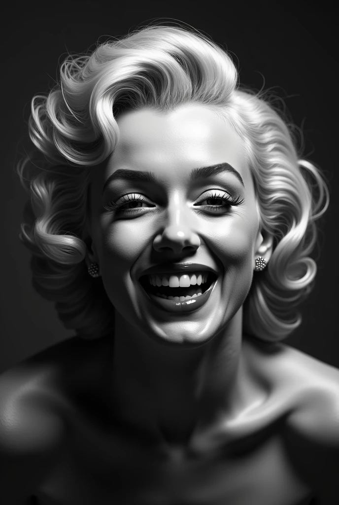 Marilyn Monroe. Extreme reaction (smile without mouth open)(black photo)
