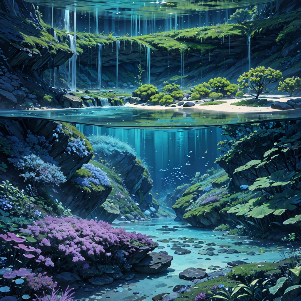 Landscape，2d，seabed，blue，High saturation，Fish，Algae，Waterweed