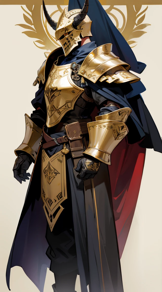 ((Highest quality)), ((masterpiece)), (Familiar), One man,Fantasy,(Armored warrior),Full Body Armor,Full-face helmet,Two-horned helmet,((Black armor)),Great sword,((Black Armor)),Golden decoration,White pattern,Cape
