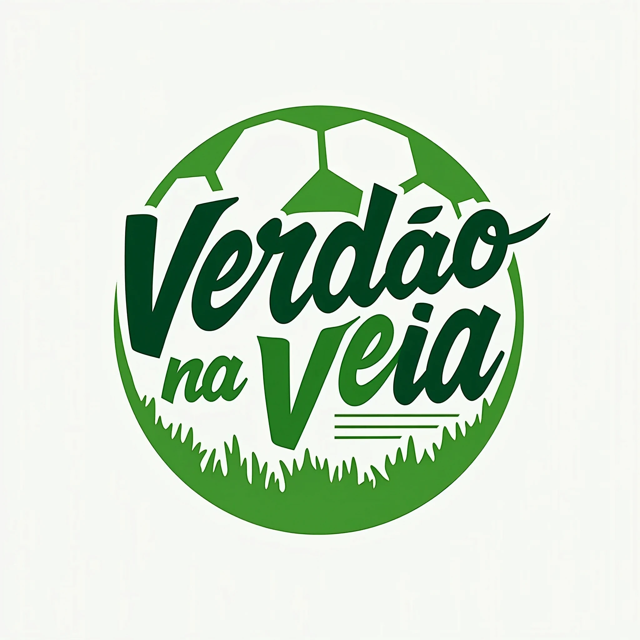 circular logo “Verdão na veia" made of colored letters in green ,in futebol ball, white wall background