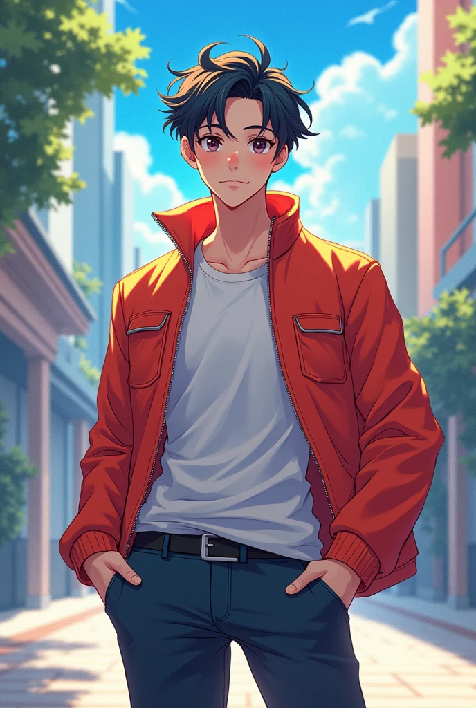 Anime  18 years young boy show with front view in full body