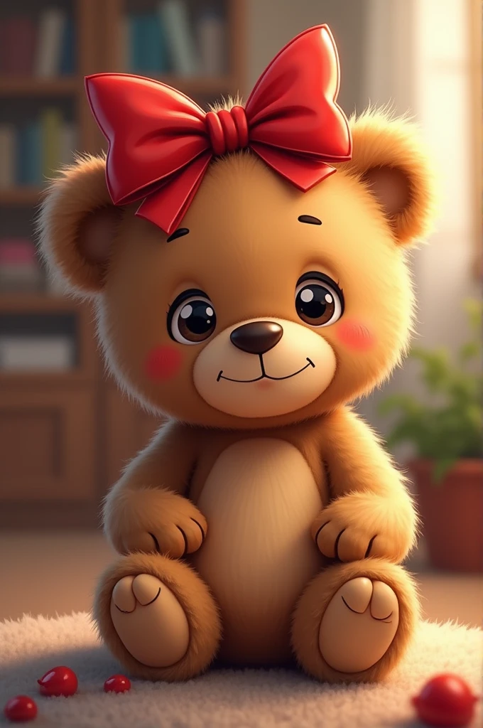Teddy bear with a red ribbon