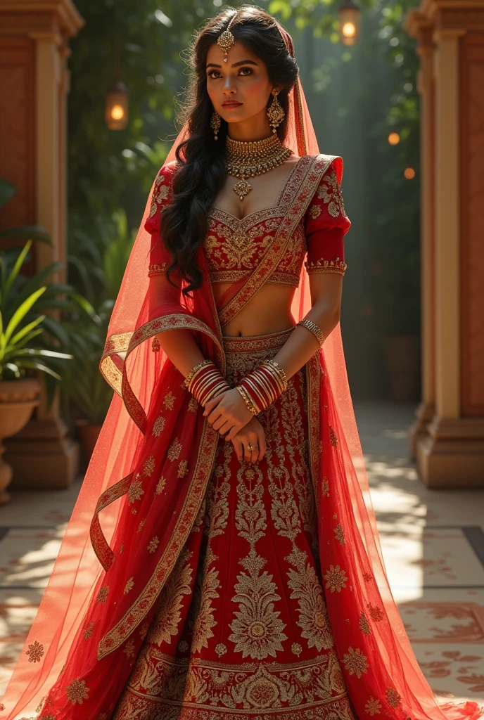 An indian princees wearing beautiful lehnga with no vulgarity