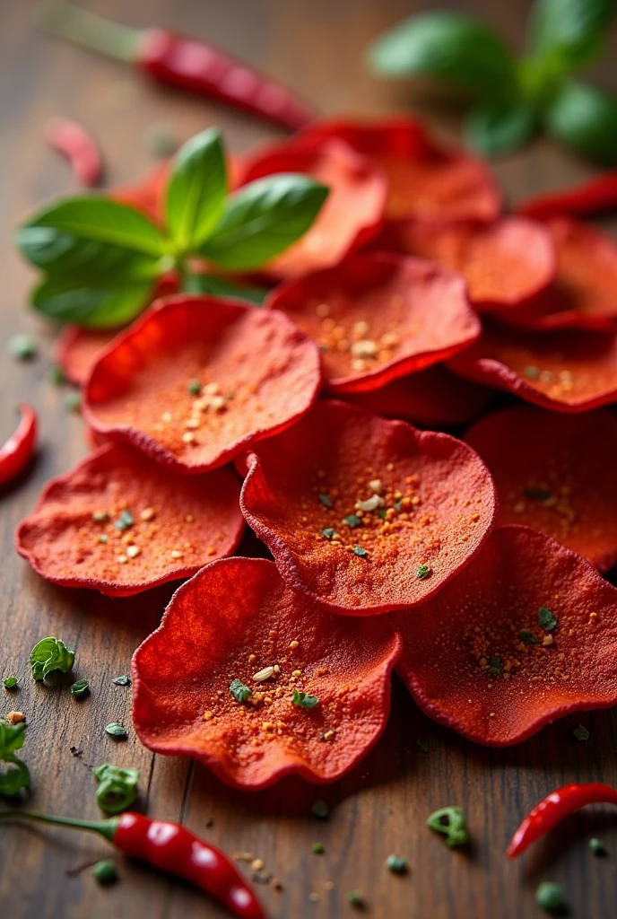 Sweet and spicy red cassava chips
