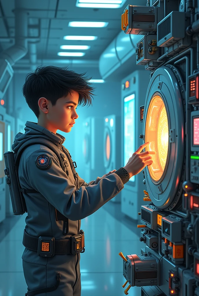 Technologist boy handling reactor logo