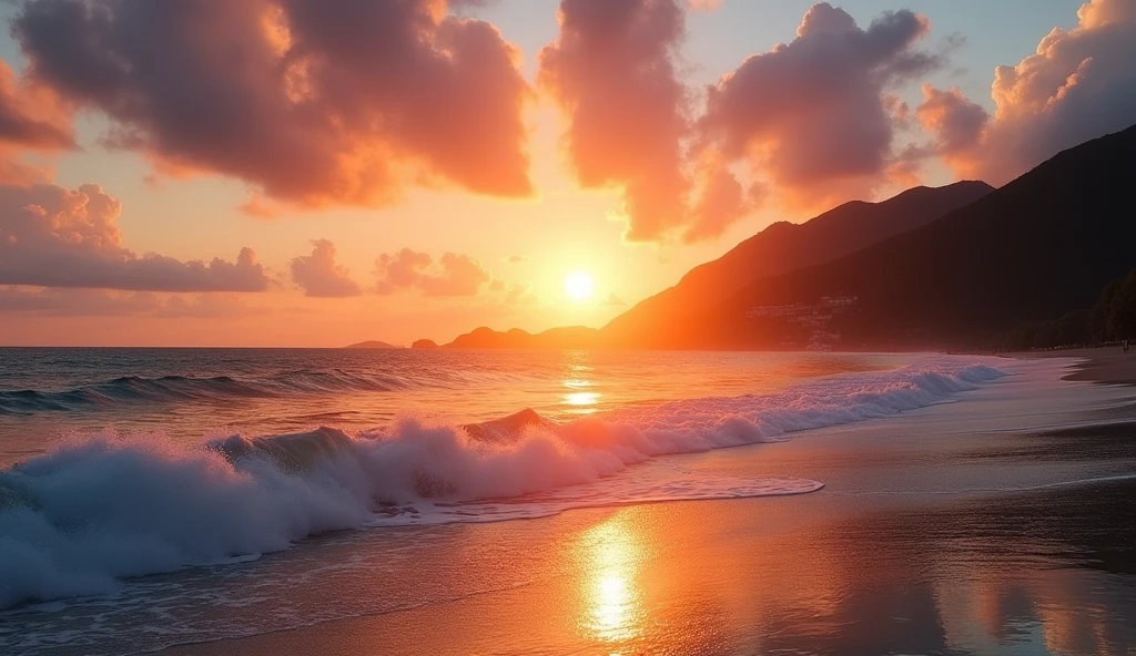 Beautiful Japanese seaside scenery, sunset, summer day