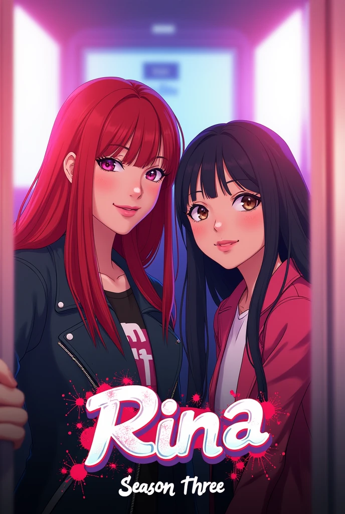 A poster for the show "Rina" Season 3
Rina is a human with red hair her friend Alexa at a photo booth