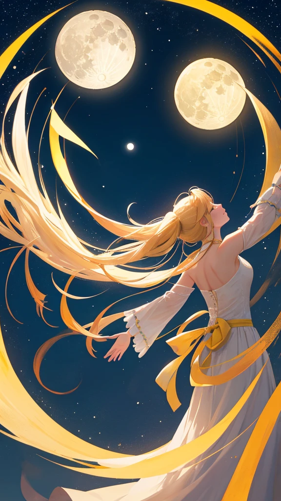Yellow Moon、full moon、Starry Sky、Moon in the middle of the sky、There is no one