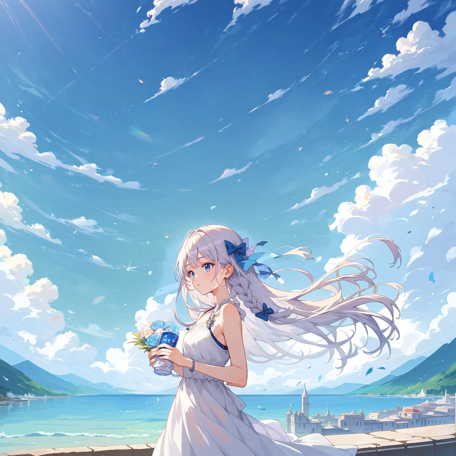 score_9_up, score_9, score_8_up, score_7_up, source_anime,masterpiece, best quality, high resolution, extremely detailed CG, absurdres, highres, beautiful blue_sky and clouds, day, light, sunshing