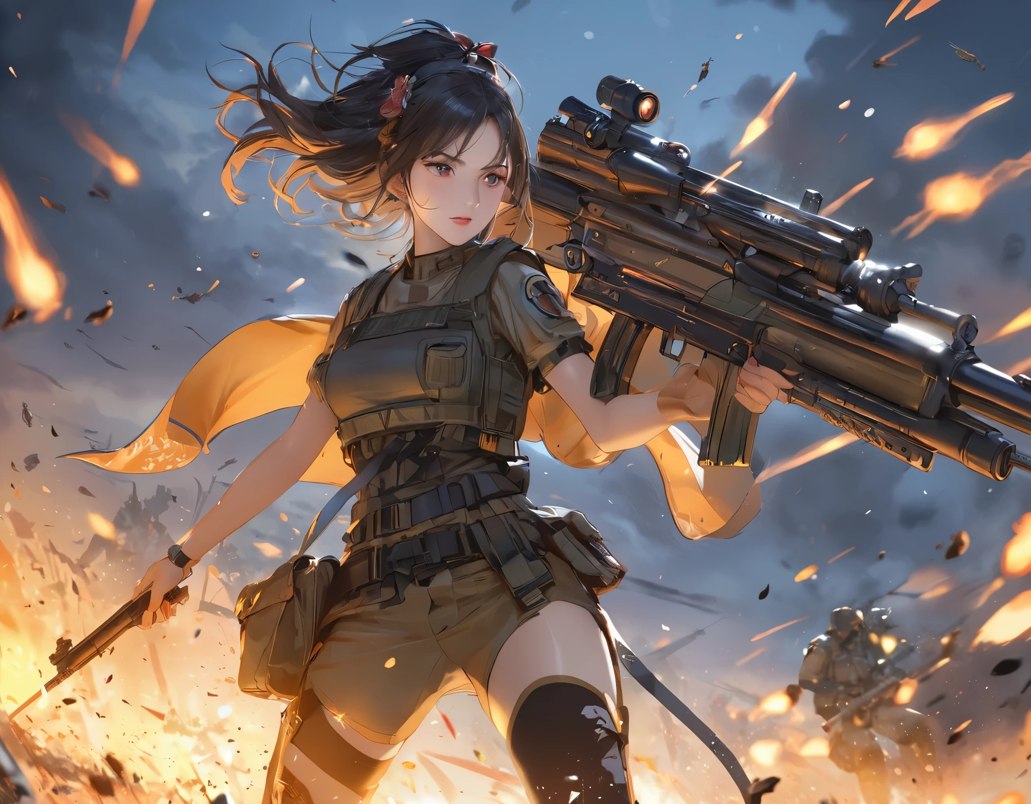 (masterpiece, Highest quality:1.2), One girl, battle field 