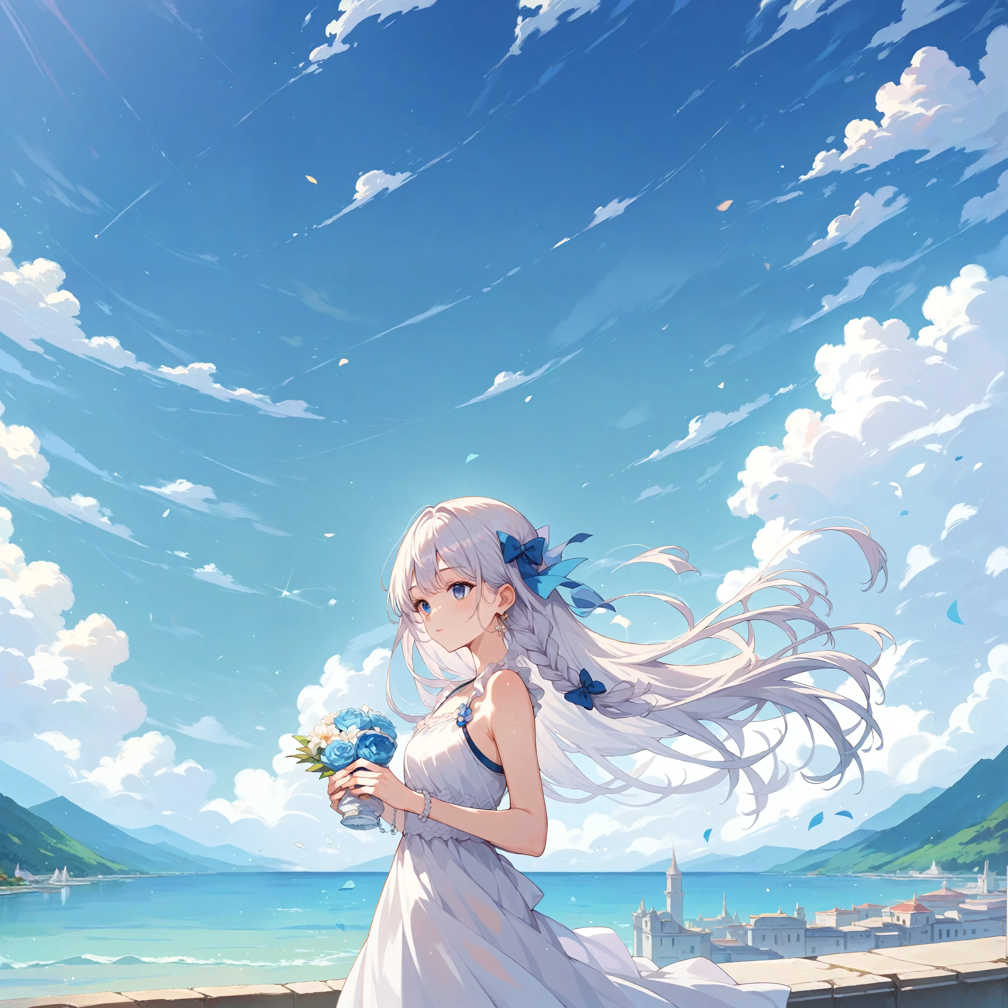 score_9_up, score_9, score_8_up, score_7_up, source_anime,masterpiece, best quality, high resolution, extremely detailed CG, absurdres, highres, beautiful blue_sky and clouds, day, light, sunshing