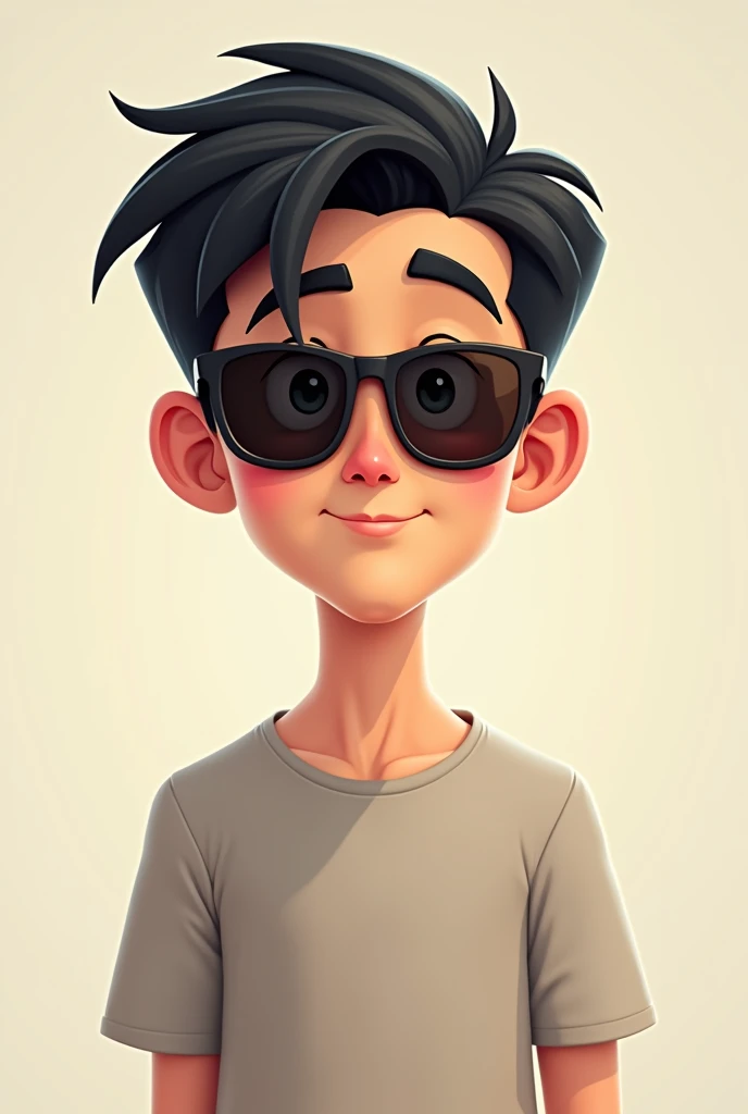 Cartoon enemy character, wearing a simple look decent sunglasses
 and decent  and black hair, mature boy, 20 years years, old 