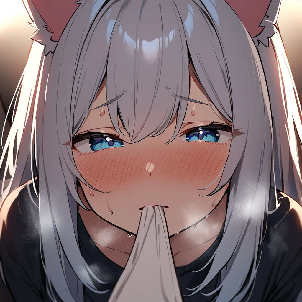 nsfw,1girl,pov,Face focus,smelling,Face,High angle,portrait,nyan,in heat,catgirl,masterpiece, best quality, very aesthetic, absurdres,Sweaty,Numbness,(Heavy Breathing),(medium shot),(front View),(medium shot:1.3)