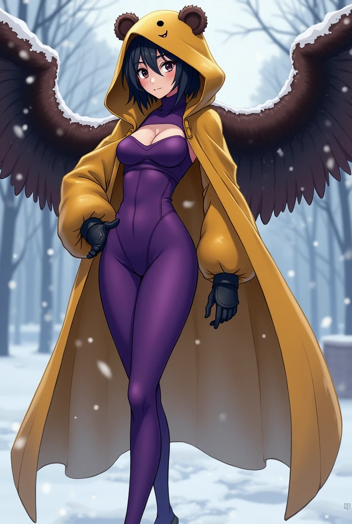 modern anime, masterpiece, best quality, 1girl, cave, nico robin,forest, shiny skin, short hair, black leather dress, white cowboy hat, fur cloak, (underskirt), zipper, partially unzipped