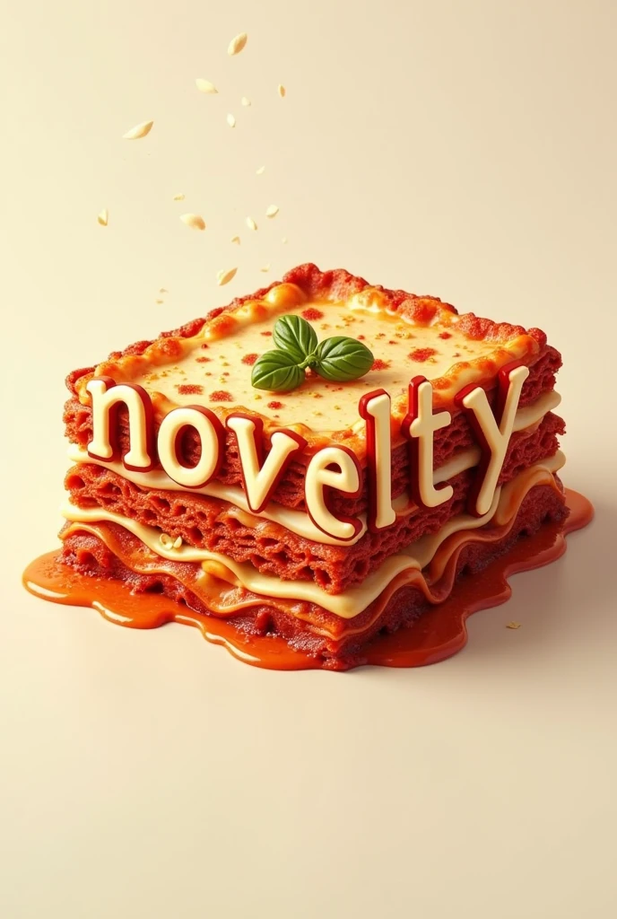 Create a Lasagna Typography Art Poster with Text "novelty" written in Portuguese