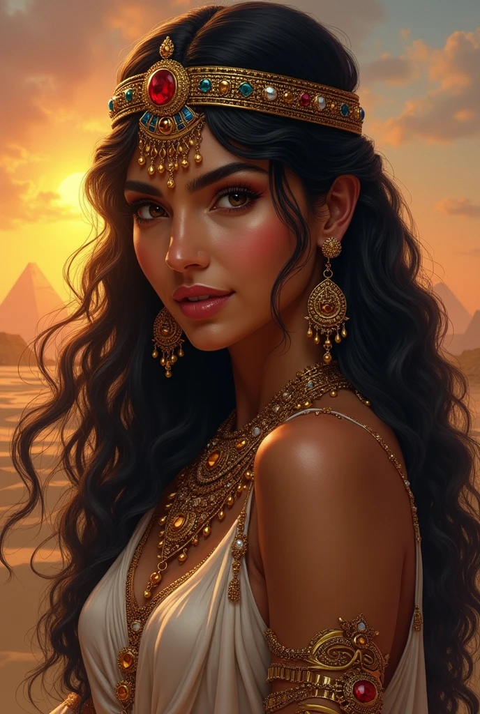 School portrait photograph of a beautiful half-Spanish, half-Black woman, in your 30s, Chocolate brown hair, long wavy hairstyle, hazel eyes, EYES LOOKING DOWN, caramel skin tone, Straight Nose, heart shaped face, fleshy lips, large breasted, 30 years old, diamond face, starry sky background, Depth of field, with royal clothes ((viking Celta)) with real hair braided with feathers, High definition art, piercing, Green gentle eyes, well defined face, Mountains in Midgard detailed and sand in the background, night with glowing sand particles illuminating the scene, style artgerm, 32 mil, ultra HD, unreal mechanism rendered, hyper-realistic image, camara canon r6 objetivo 100mm 2.8f retratoo That's a smile, posando, bust behindThis isThis is. altamThis isntThis is rThis isalistic, PThis is deathThis is the burning of the African sun, appealing, hipThis isrrThis isalism, pThis is very This is elaborate, look rightThis is, night sky, futurist, (Work of artThis is artThis is, ultra detailed, A high rThis is solution) , I don't want these to be human, There is a flow of energy, This is very real, light shades of This is purple This is blue, ultra dThis is detailThis is.
