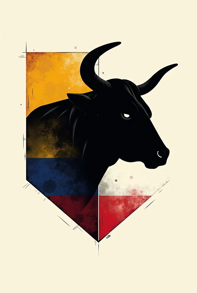 Silhouette of a bull's face in a geometric shape with the flag of Spain and Venezuela