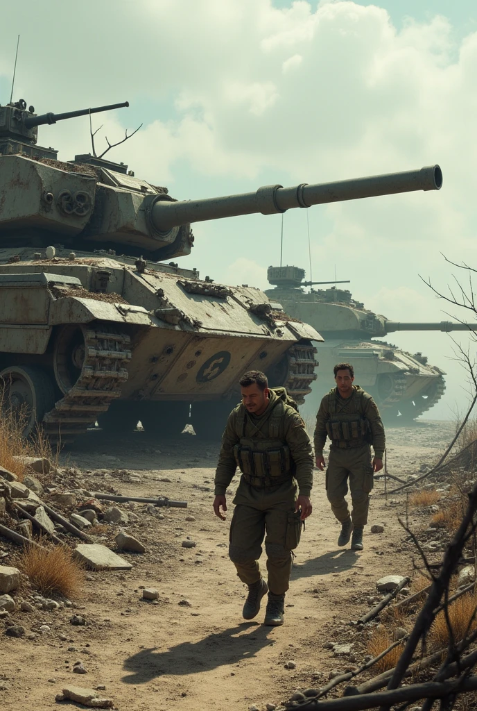army tanks and scrap metals around because of war