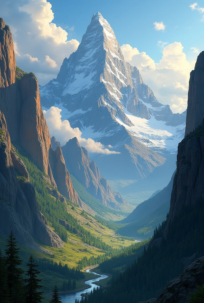 draw a most beautiful full drawing of a edge of mountain