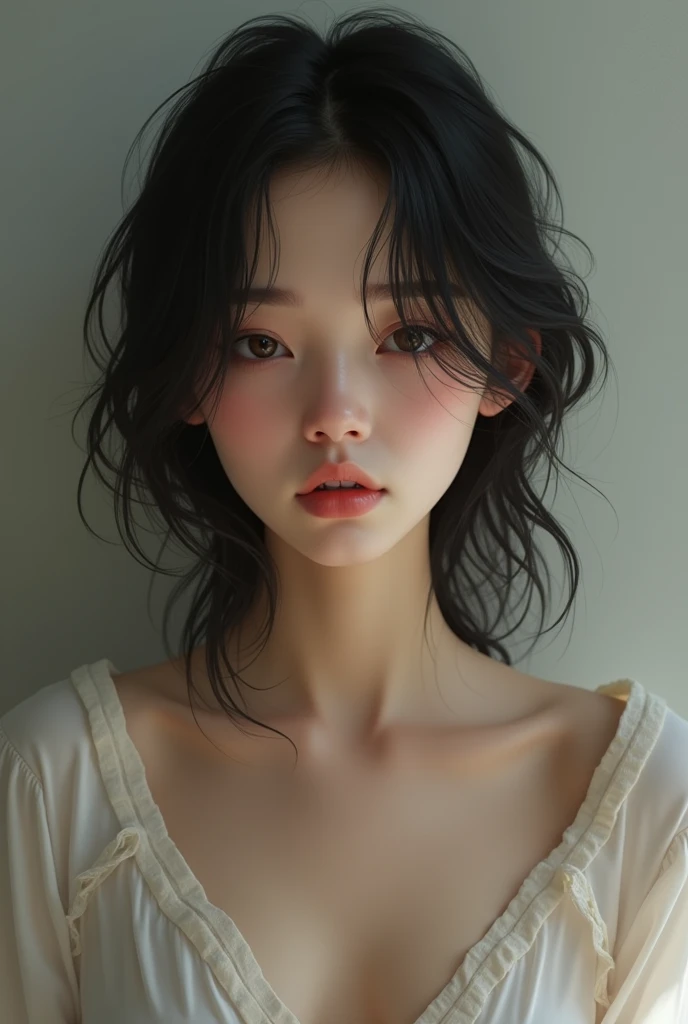 Create a realistic image of nude girl with tired hair
