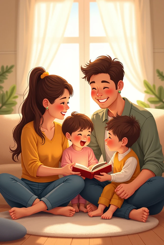 a happy family engaging in respectful interactions and activities drawing