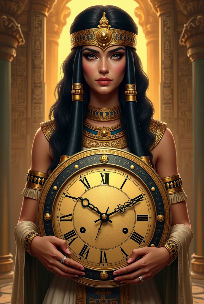 Make Cleopatra holding a big clock 

