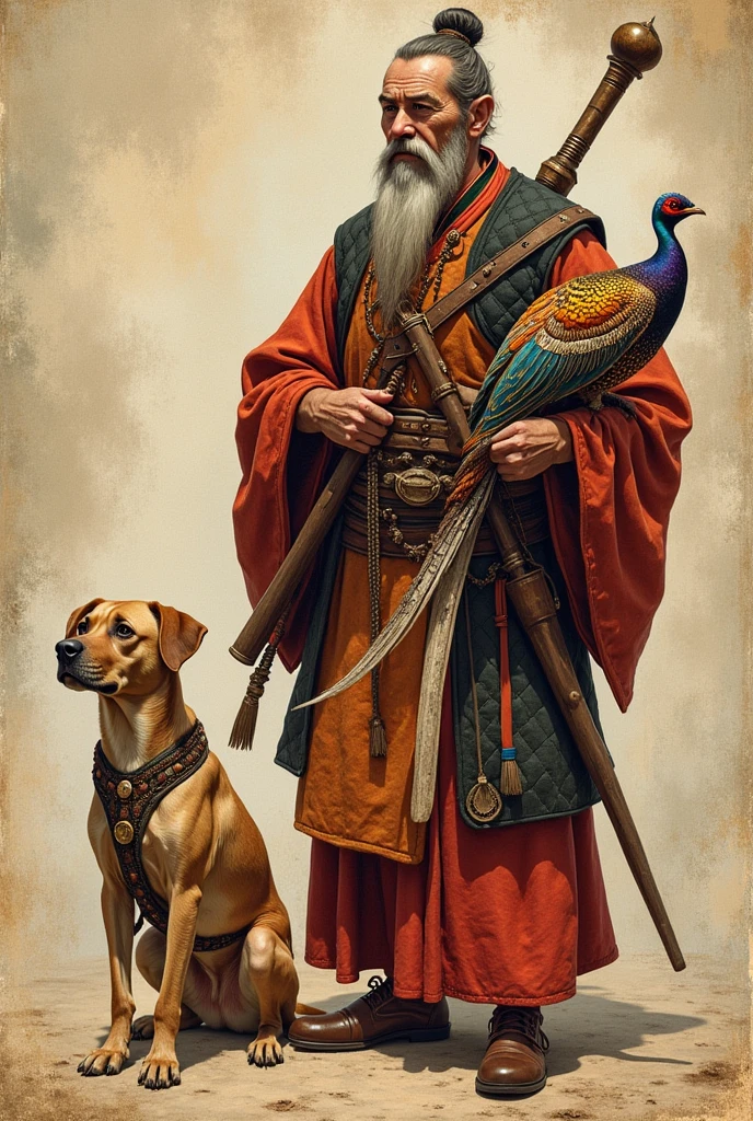 Momotaro with his monkey, dog and pheasant、Battle of the Demons