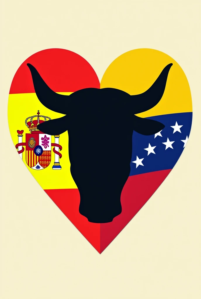 Silhouette of a bull&#39;s face in geometric shape, along with the flag of Spain and the flag of Venezuela