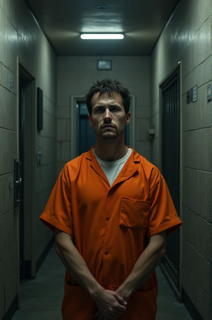 A Prisoner wearing orange uniform 