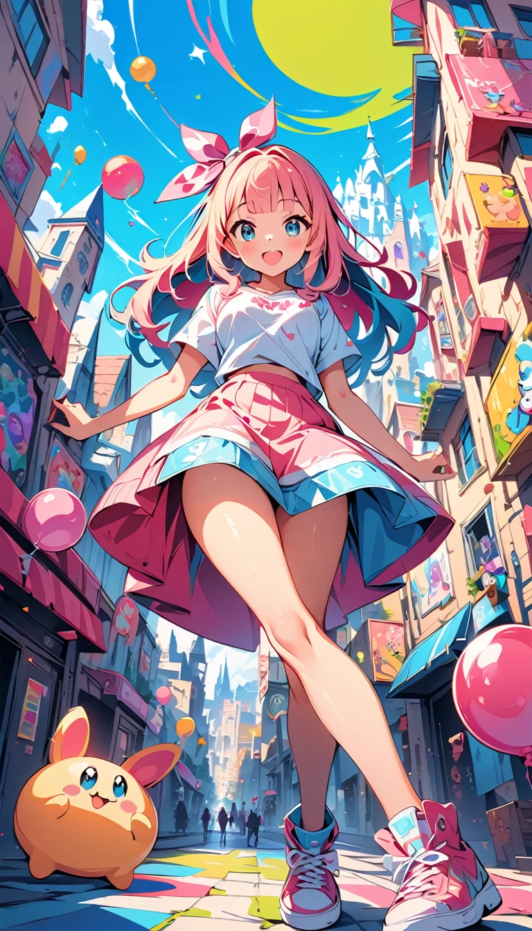 (high quality, 8k, 4K, High Contrast, masterpiece:1.2, 最high quality, Best aesthetics), (Dynamic Angle), Very detailed, Fantasy:1.2, (candyland),, Pop Art, Candy Castle, , colorful, big, , Bright colors, pastel colour, Playful expressions, City of sweets, Pin-up Style, bubblegum pink, ((Sexy Art)), Pop Art スタイル, Cute Characters, Bright style,