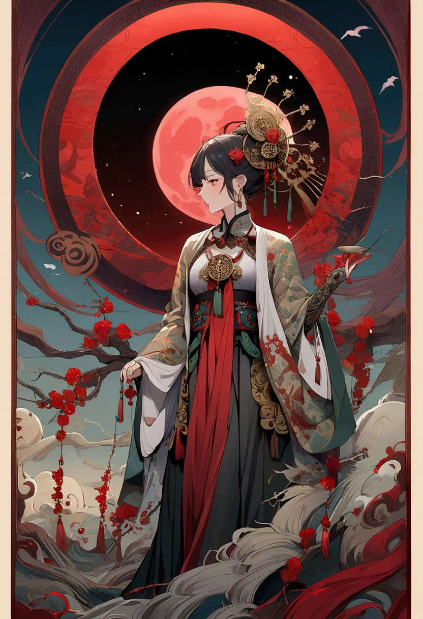 Sky in blood moon with Chinese ancient time