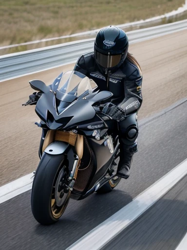 best quality, detailed, beautiful, insanely detailed, absurdres,perfect anatomy, (Two racer replica motorcycles speeding down the highway:1.5), (motion blur:1.2), Japanese female,black hair,27 years old, (slender), (small breasts),(super fucking beautiful),