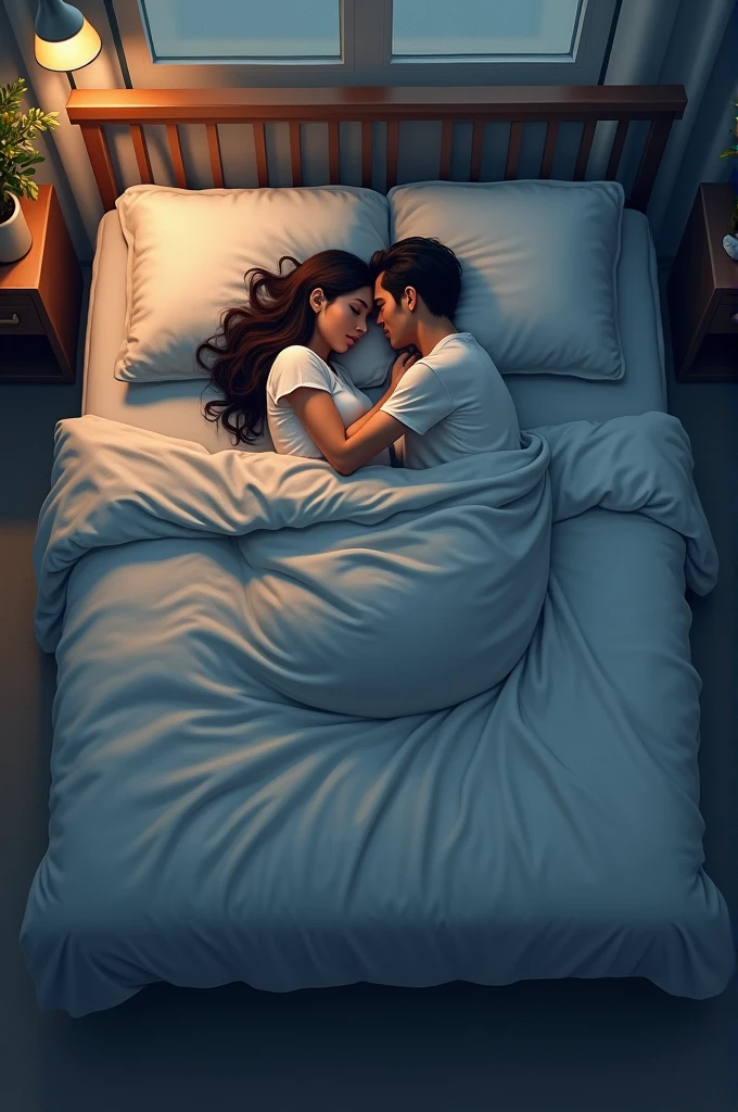 Couple sleeping together on the one side of the bed and there is a huge space on the other side