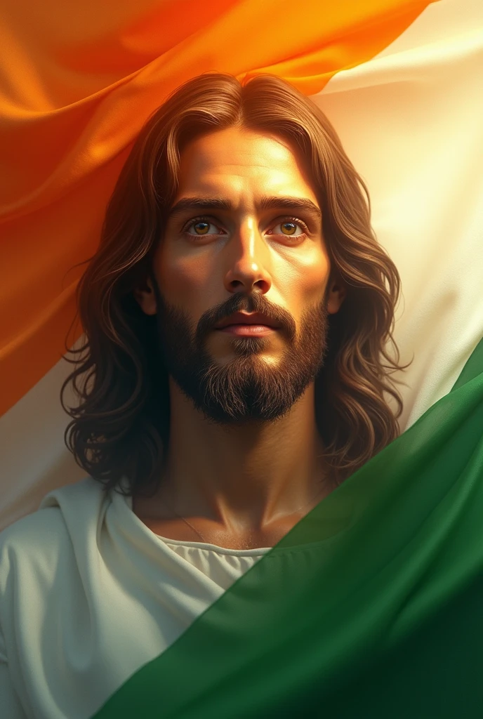 Jesus images cover the india flag for the status of 15 august with golden face